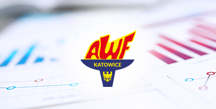 Logo AWF, w tle statystyki